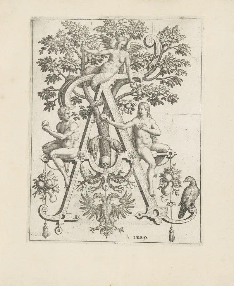 Letter A With Adam And Eve by Johann Theodor de Bry - Canvas Print