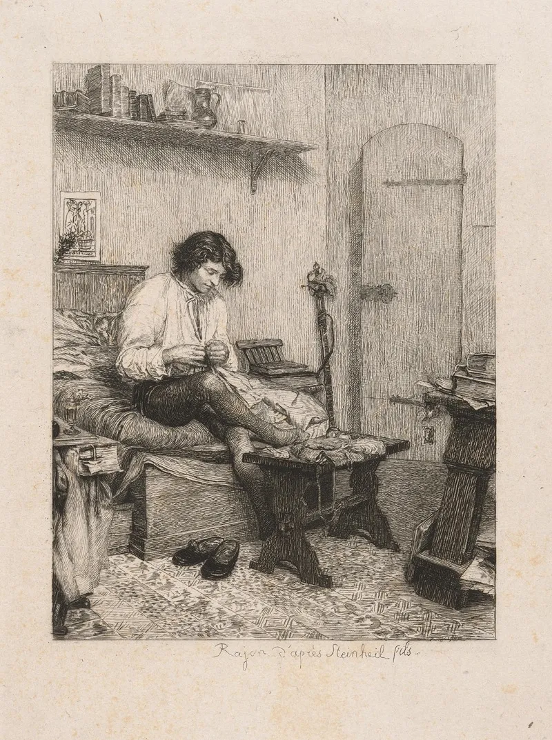Letudiant Pauvre The Poor Student by Paul Adolphe Rajon - Canvas Print