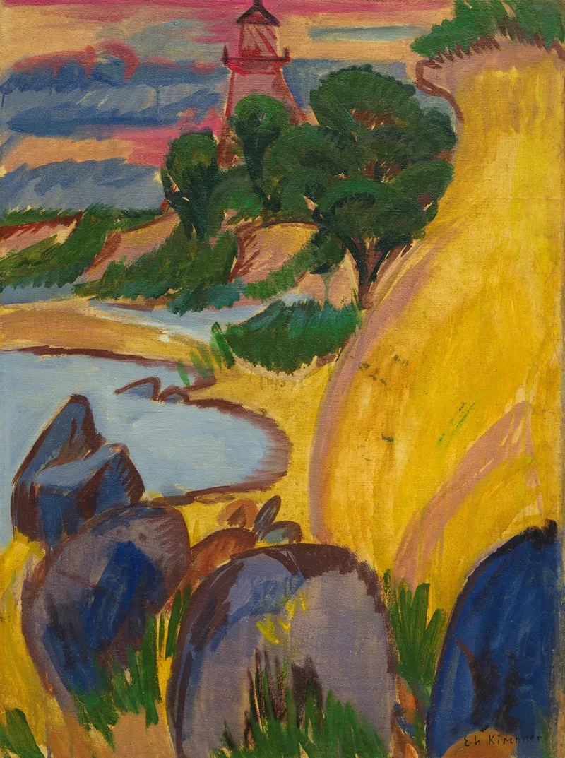 Leuchtturm Hinter Bucht by Ernst Ludwig Kirchner - Canvas Print