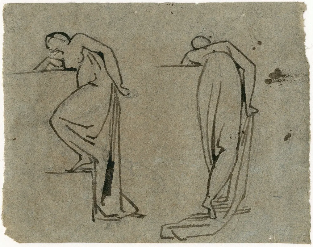 Leunende Half Voorover Gebogen Vrouw Rugfiguur