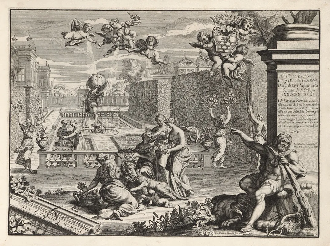 Li Giardini Di Roma Con Le Loro Piante Alzate E Vedvte In Prospettiva Pl 01 by Giovanni Battista Falda - Canvas Print