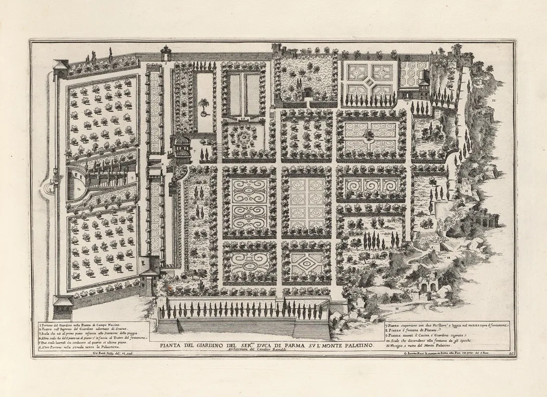 Li Giardini Di Roma Con Le Loro Piante Alzate E Vedvte In Prospettiva Pl 09 by Giovanni Battista Falda - Canvas Print