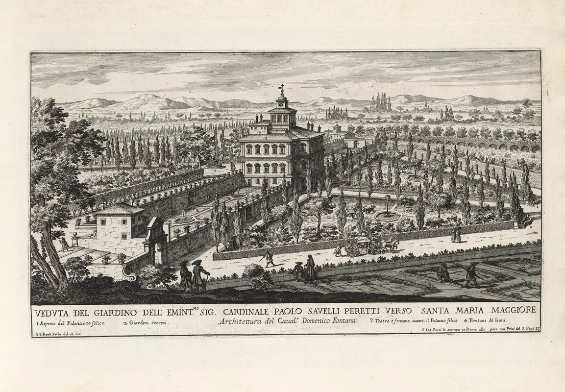 Li Giardini Di Roma Con Le Loro Piante Alzate E Vedvte In Prospettiva Pl 12 by Giovanni Battista Falda - Canvas Print