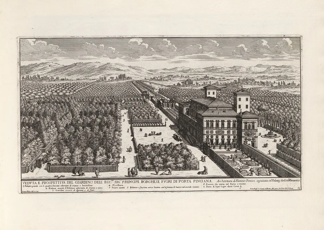 Li Giardini Di Roma Con Le Loro Piante Alzate E Vedvte In Prospettiva Pl 14 by Giovanni Battista Falda - Canvas Print