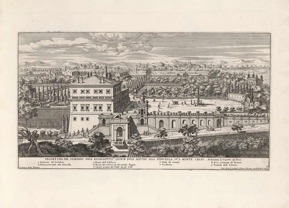 Li Giardini Di Roma Con Le Loro Piante Alzate E Vedvte In Prospettiva Pl 16 by Giovanni Battista Falda - Canvas Print