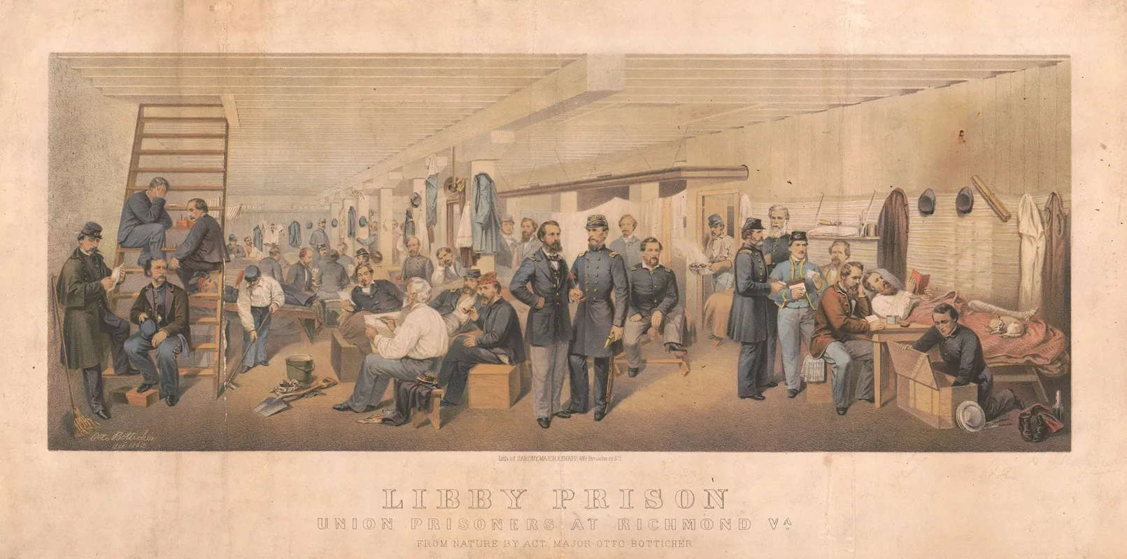 Libby Prison Union Prisoners At Richmond Va by Sarony, Major &amp; Knapp Lith. - Canvas Print