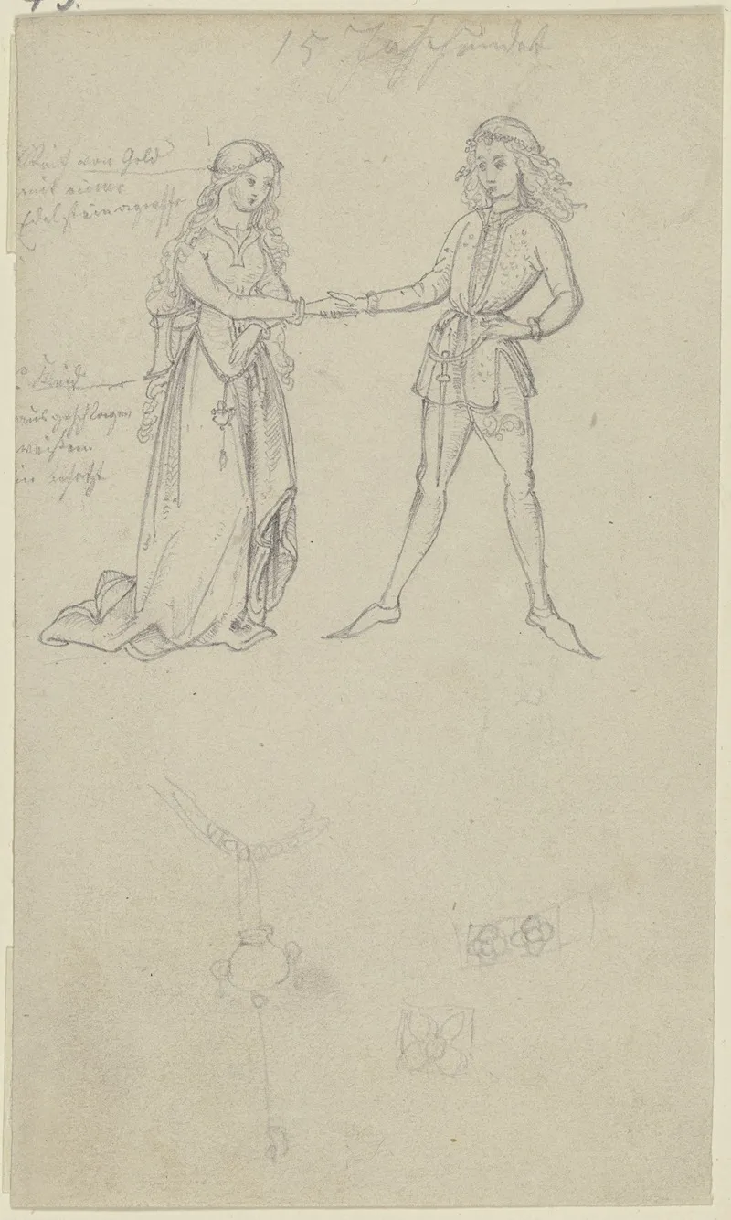 Liebespaar In Mittelalterlicher Tracht Darunter Details Des Schmucks by Gustav Heinrich Naecke - Canvas Print