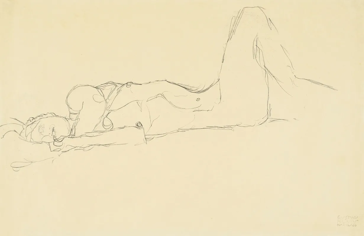 Liegender Akt Mit Aufgestelltem Rechten Bein by Gustav Klimt - Canvas Print