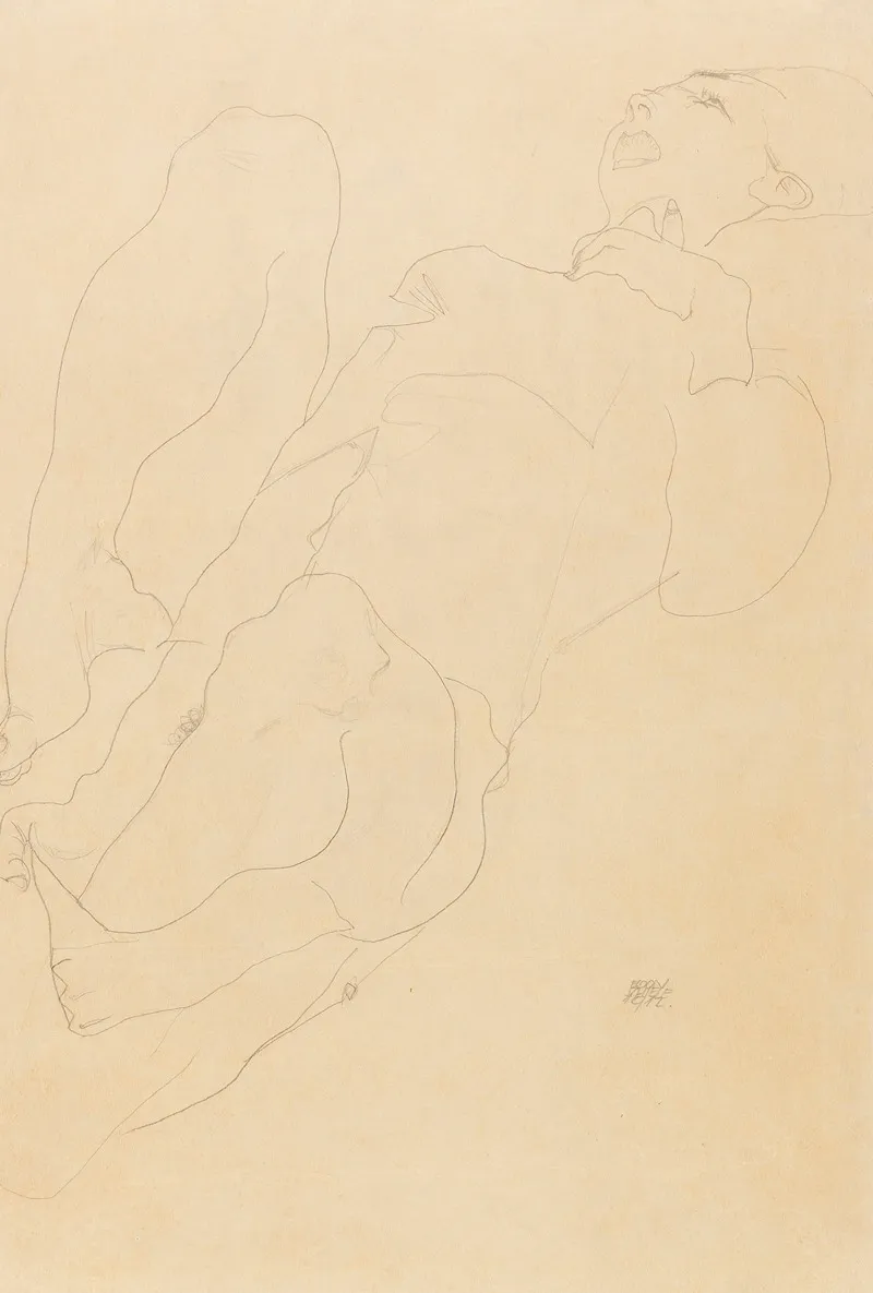 Liegender Akt Mit Erhobenen Beinen by Egon Schiele - Canvas Print