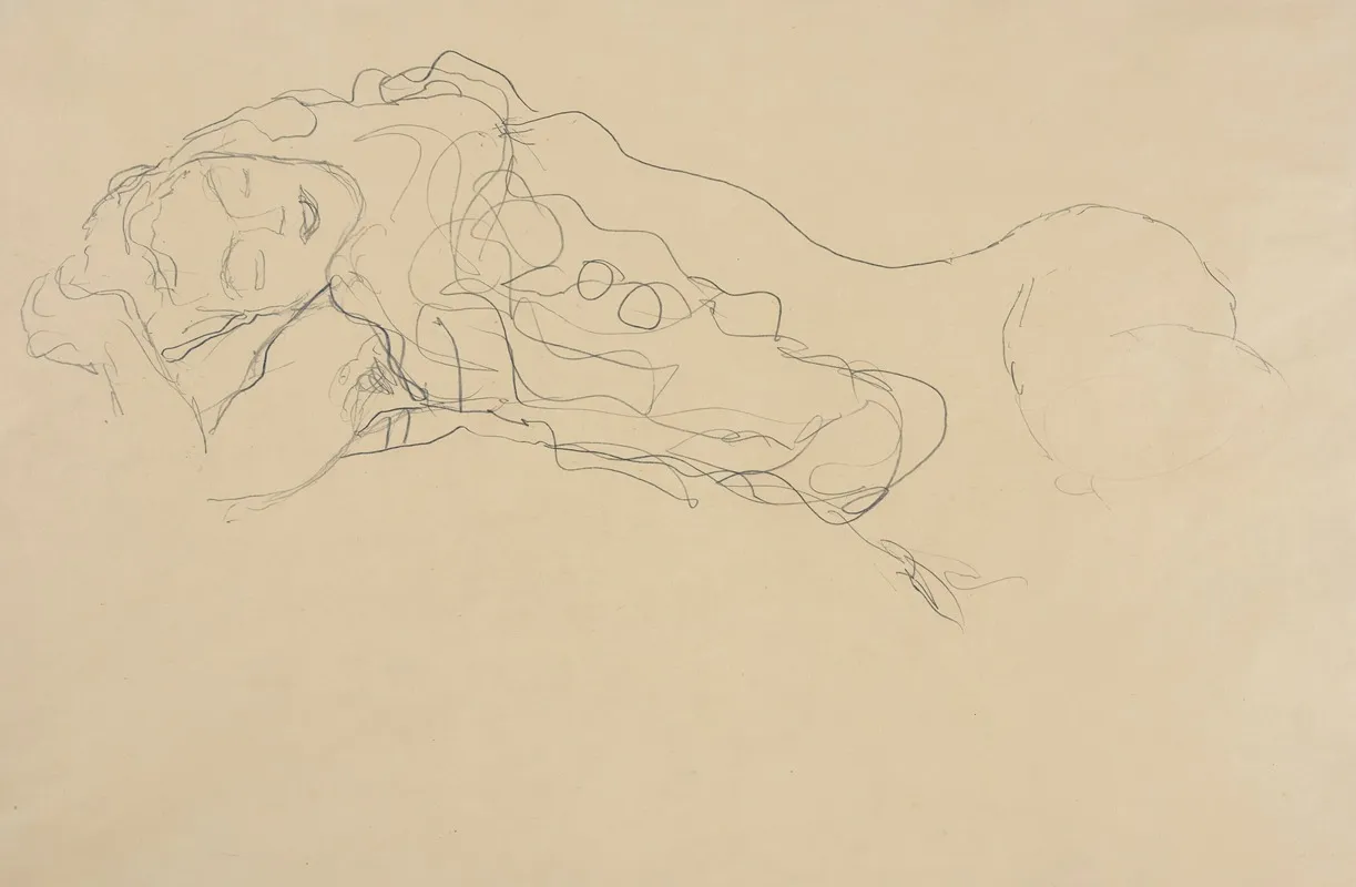 Liegender Halbakt Nach Links by Gustav Klimt - Canvas Print