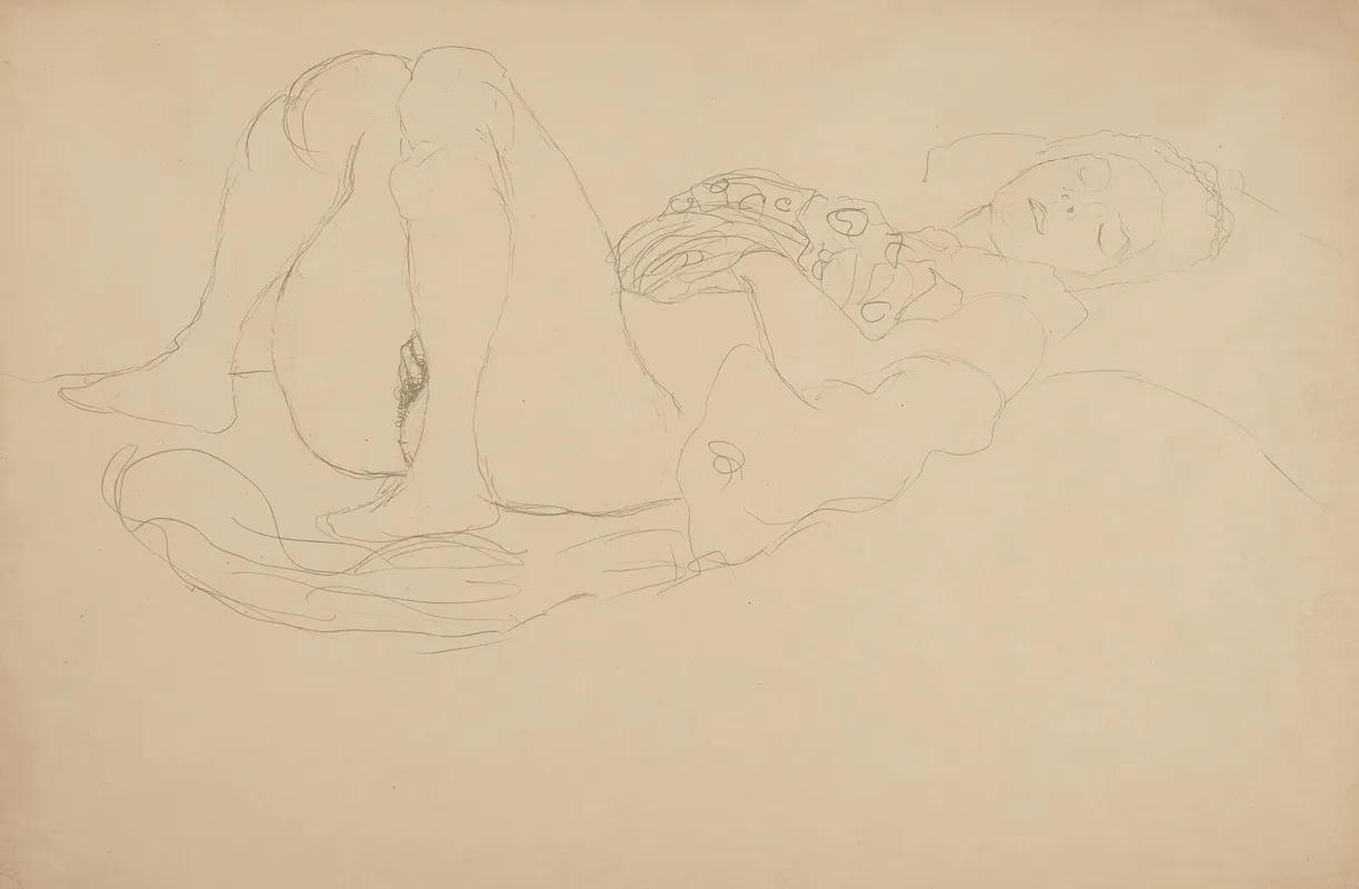 Liegender Halbakt Nach Rechts 2 by Gustav Klimt - Canvas Print
