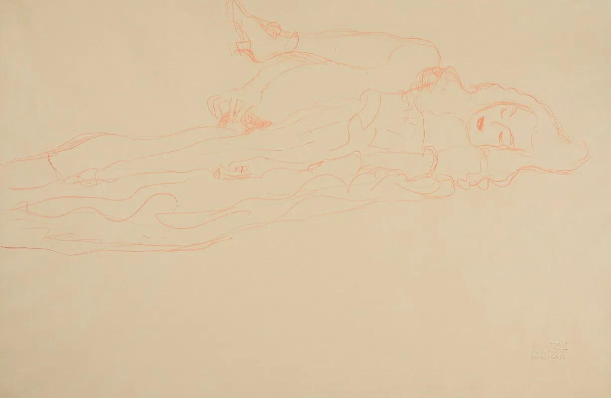 Liegender Halbakt Nach Rechts 3 by Gustav Klimt - Canvas Print