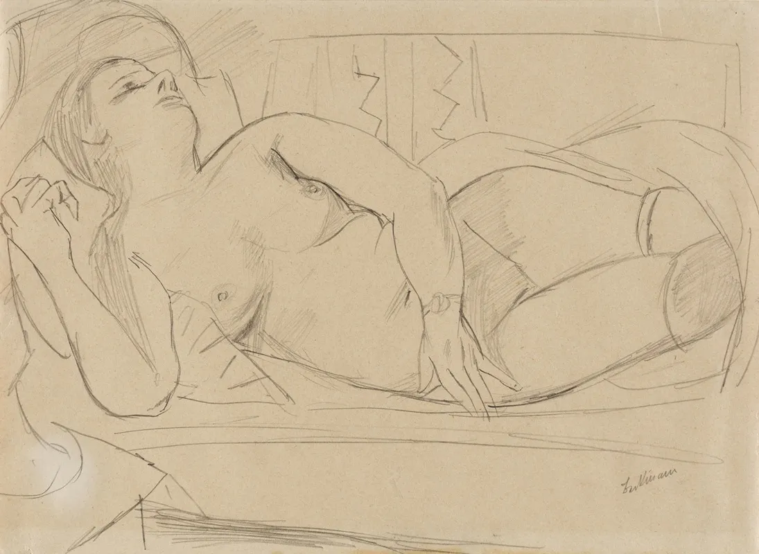 Liegender Weiblicher Akt 5 by Max Beckmann - Canvas Print