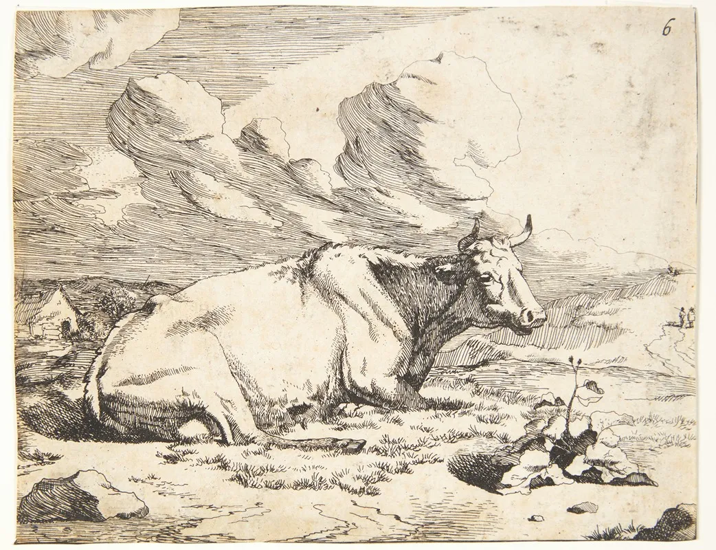 Liggende Ko 2 by Marcus de Bye - Canvas Print