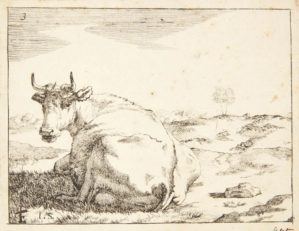 Liggende Ko Set Bagfra by Marcus de Bye - Canvas Print