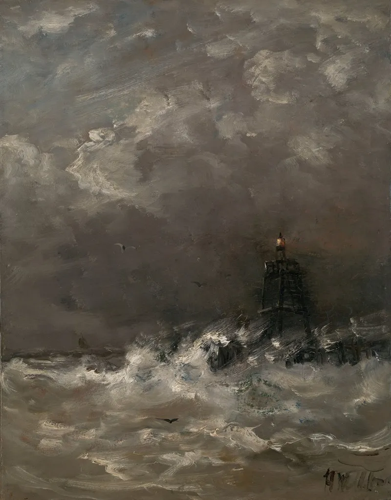 Lighthouse In Breaking Waves by Hendrik Willem Mesdag - Canvas Print