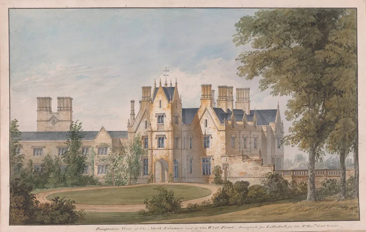 Lilleshall Shropshire View Of The North Entrance And Of The West Front by Sir Jeffry Wyatville - Canvas Print