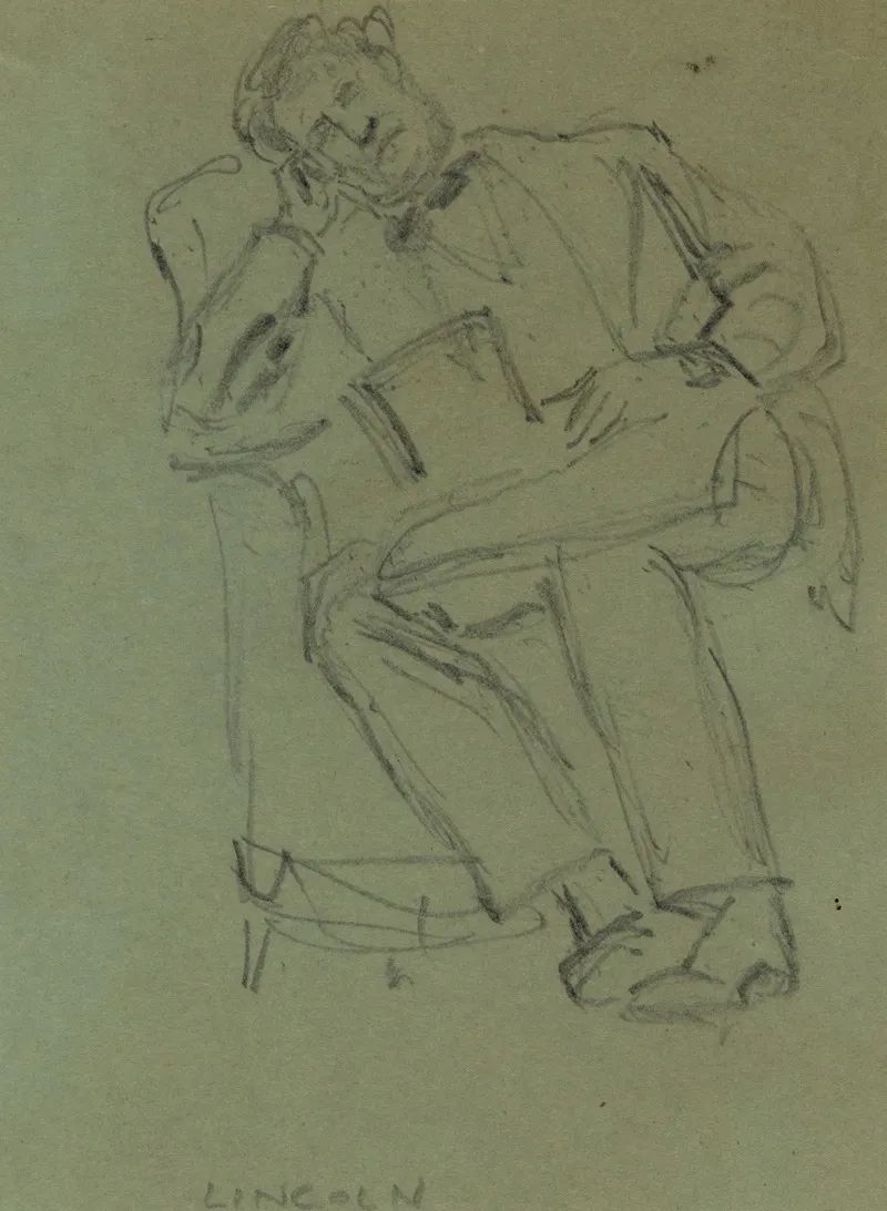 Lincoln Resting In Chair Top Hat In Lap