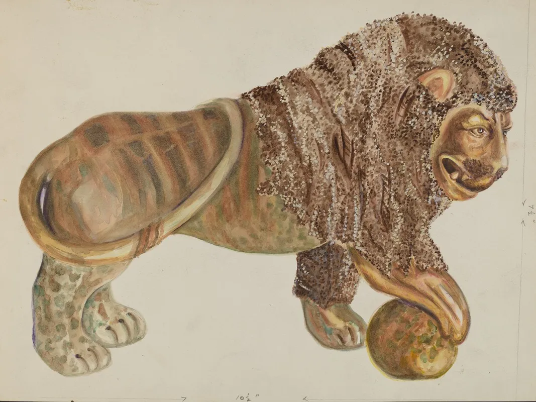 Lion And Ball Figurine by Ella Josephine Sterling - Canvas Print