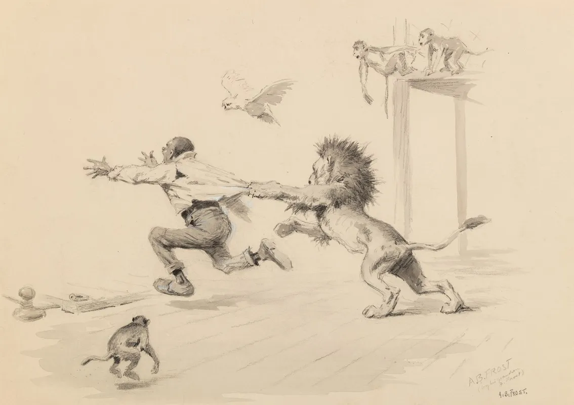 Lion Attack by Arthur Burdett Frost - Canvas Print