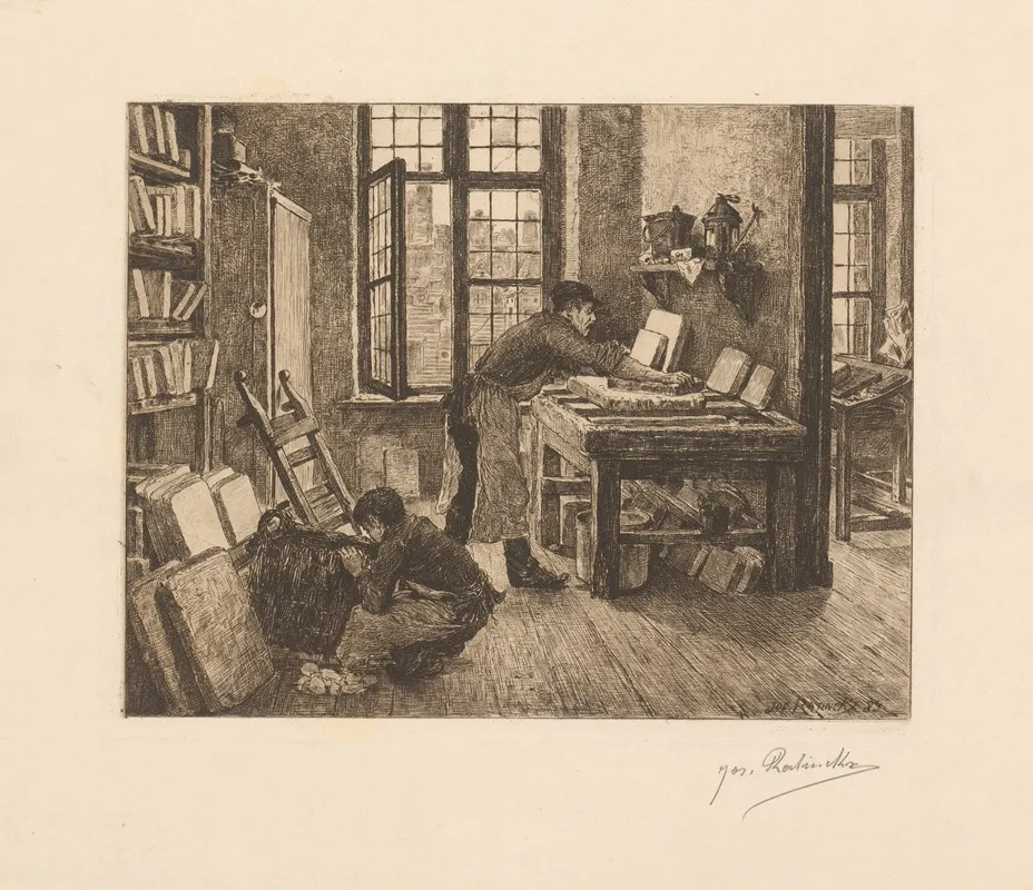 Lithographer At Work In His Workshop by Jos Ratinckx - Canvas Print