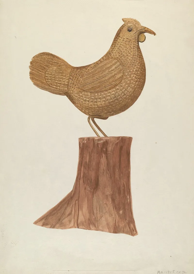Little Wooden Hen by Mildred E. Bent - Canvas Print