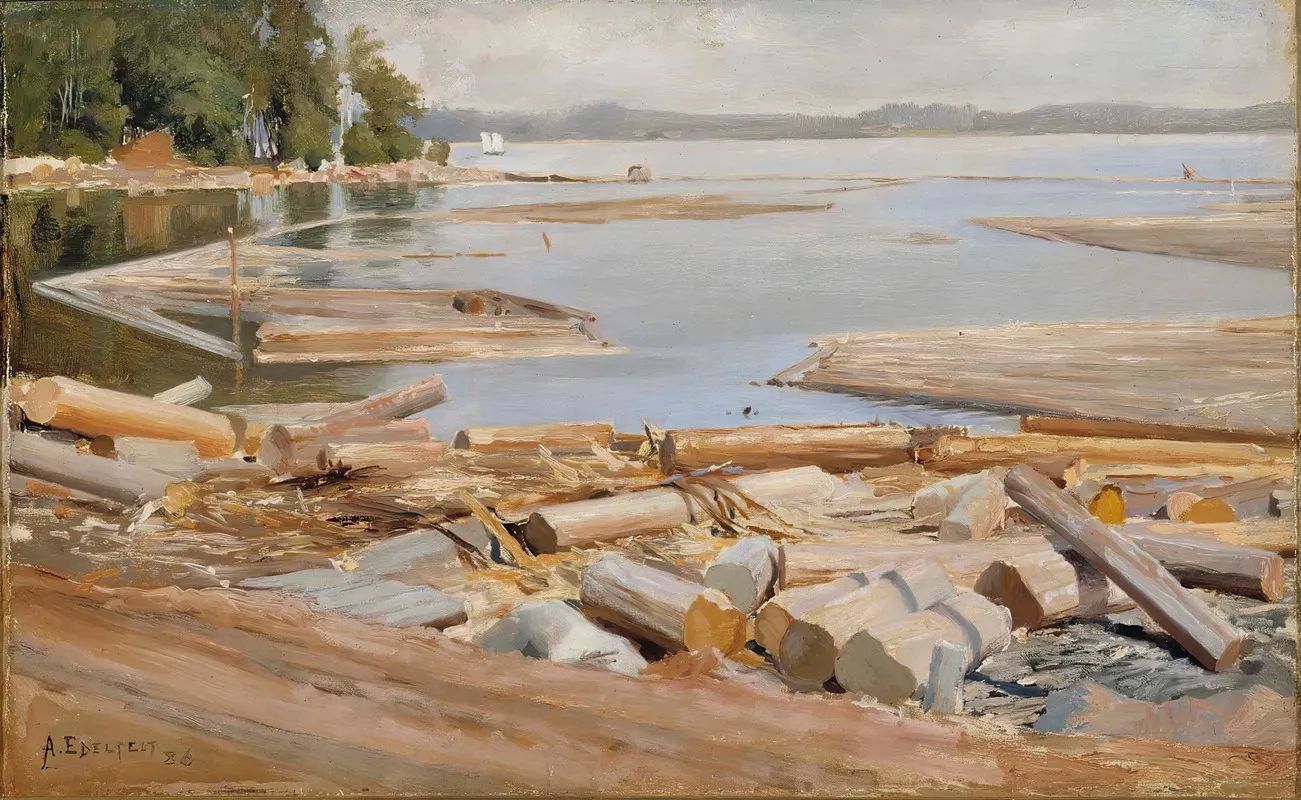 Log Raft by Albert Edelfelt - Canvas Print