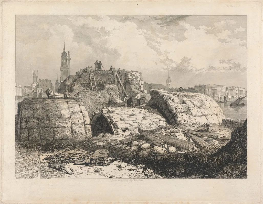 London Bridge Demolition by Edward William Cooke - Canvas Print