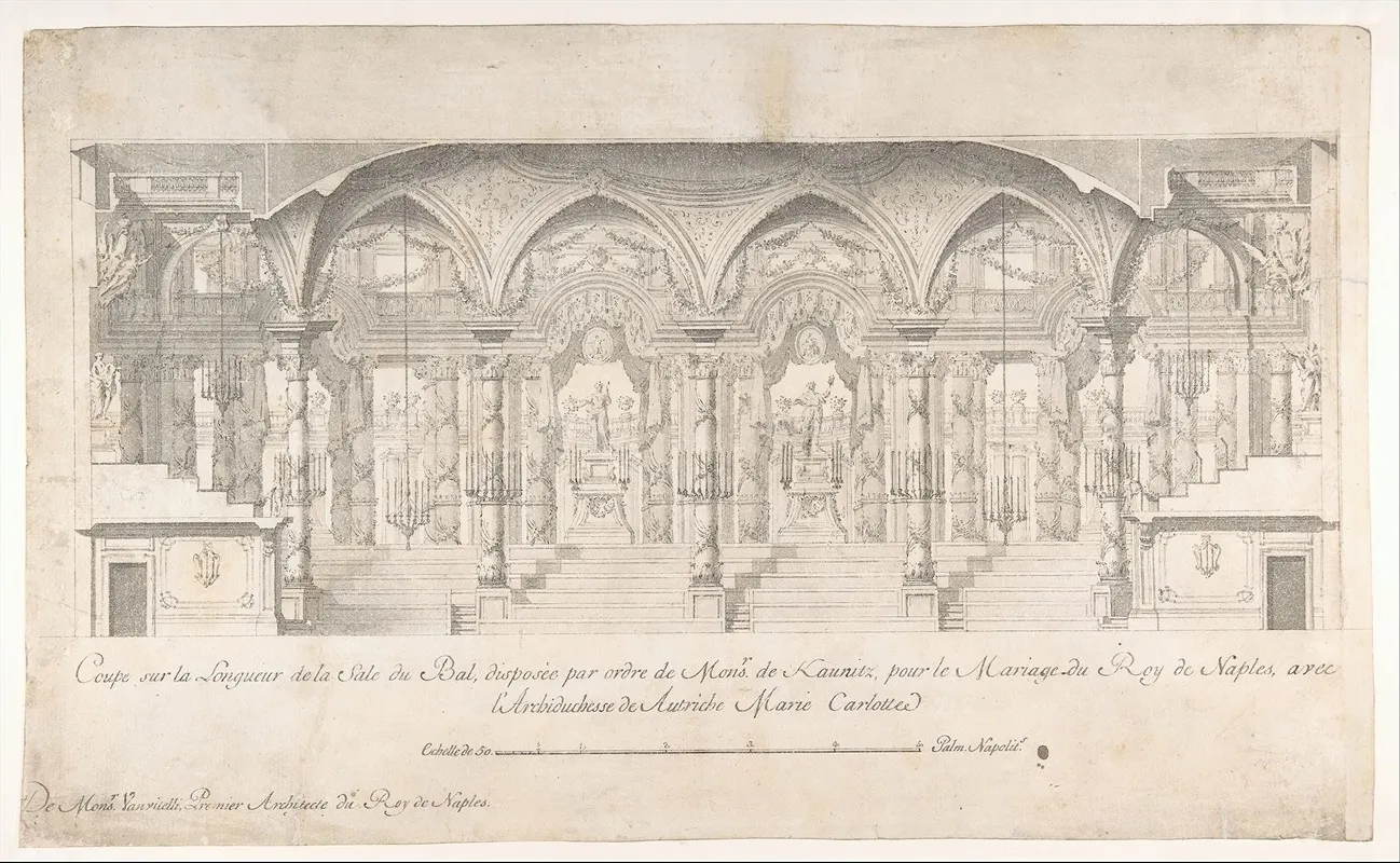 Longitudinal Section Of A Ballroom Decorated For The Marriage Of The King Of Naples To The Archduchess Of Austria