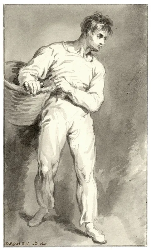Lopende Man Met Een Mand Onder De Arm by David Humbert de Superville - Canvas Print