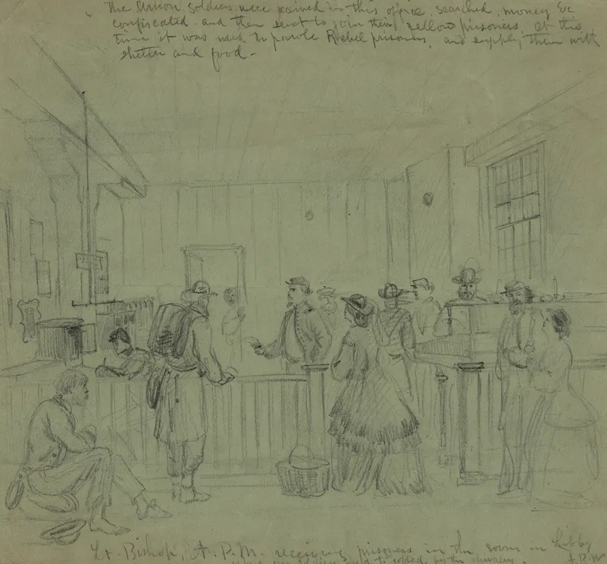 Lt Bishop A P M Receiving Prisoners In The Room In Libby Where Our Soldiers Used To Be Robbed By The Chivalry