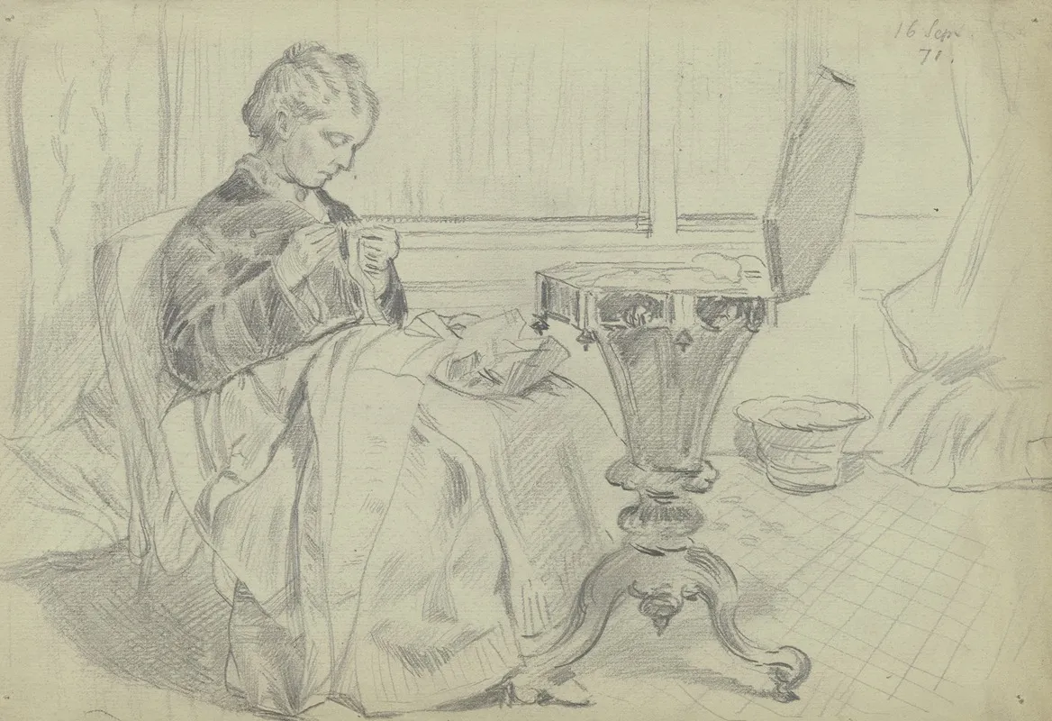 Luise Scholderer Am Nahtisch Mit Einer Handarbeit 2