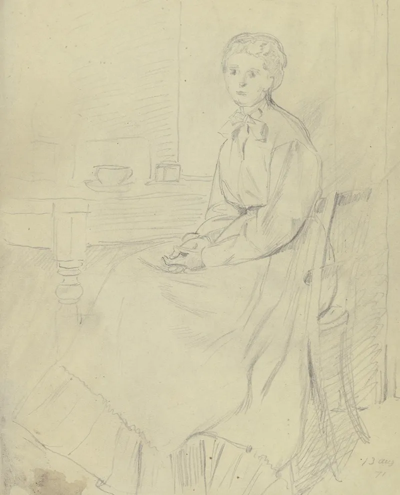 Luise Scholderer Am Tisch Sitzend