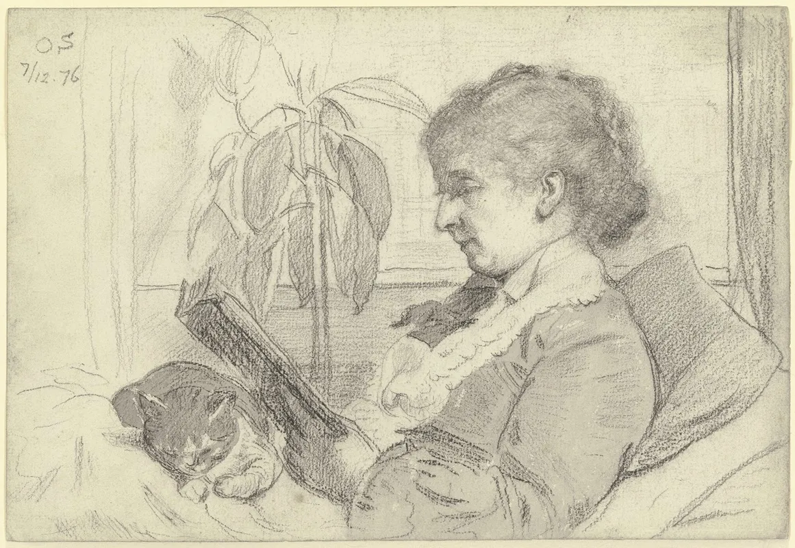 Luise Scholderer Lesend Mit Katze