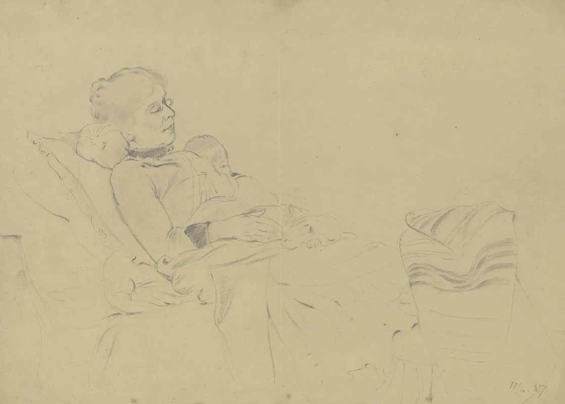 Luise Scholderer Mit Dem Sohn Und Victor Und Der Katze Lulu Ruhend