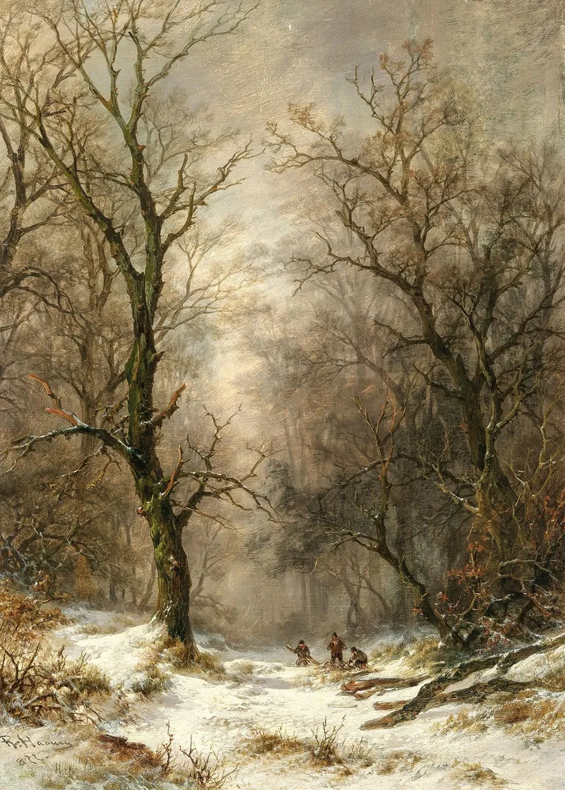 Lumberjacks In A Winter Forest