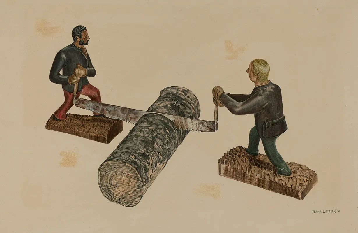 Lumberjacks Sawing A Log by Frank Eiseman - Canvas Print