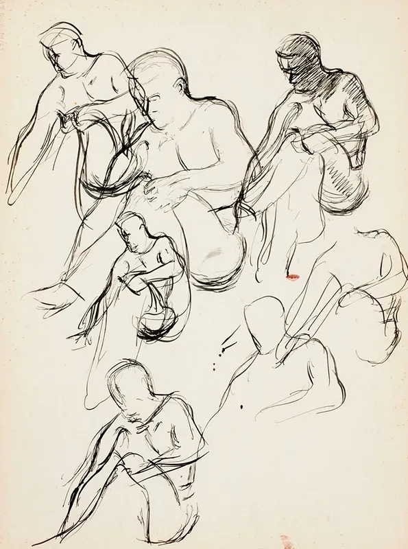 Luonnoksia Istuvasta Miehesta by Magnus Enckell - Canvas Print