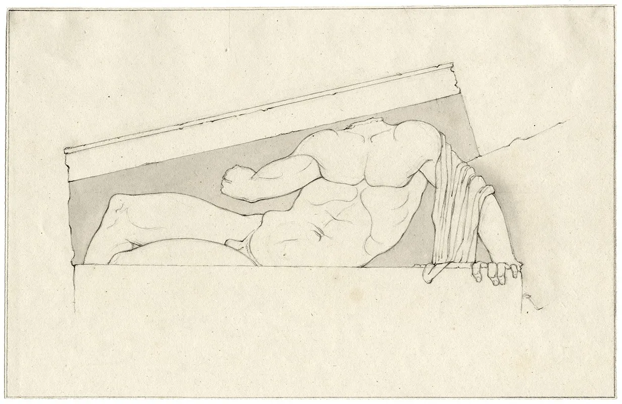 Lying Hero Or Divinity After The West Pediment Of The Parthenon Possibly Ilissos by David Humbert de Superville - Canvas Print