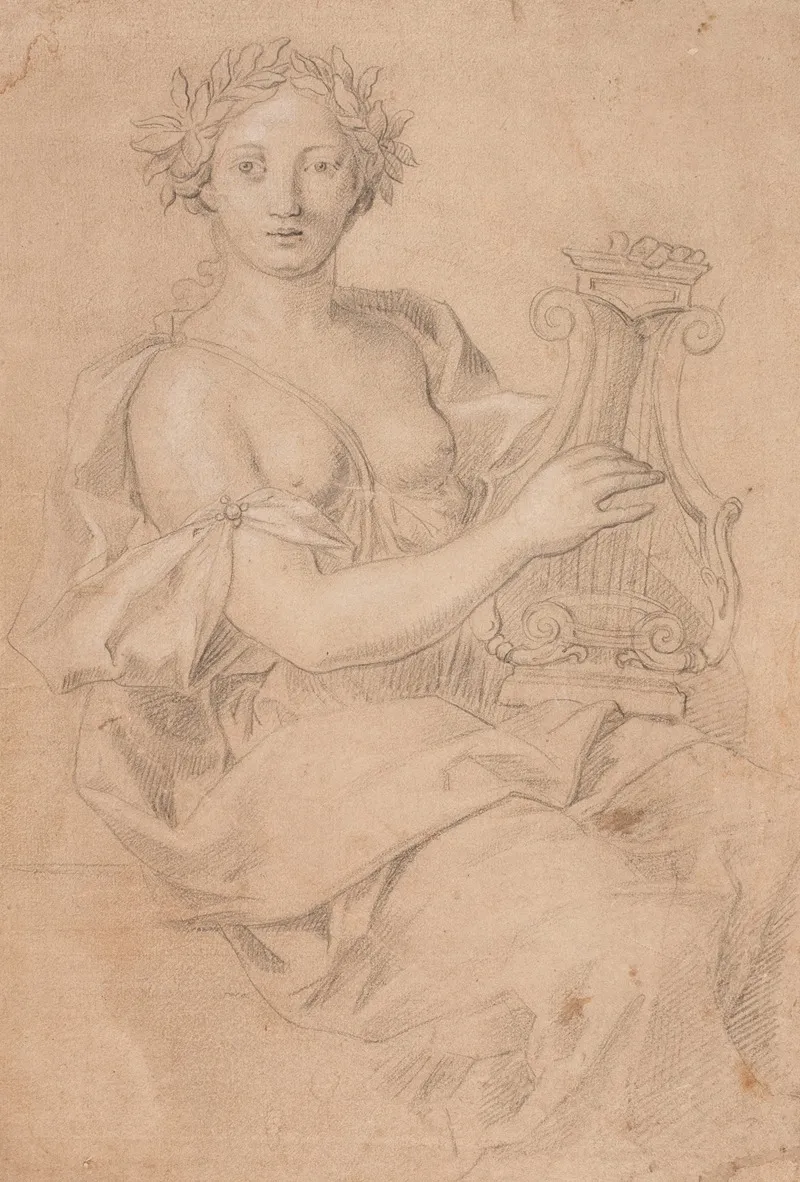Lyrespillende Muse Erato by Hendrik Krock - Canvas Print