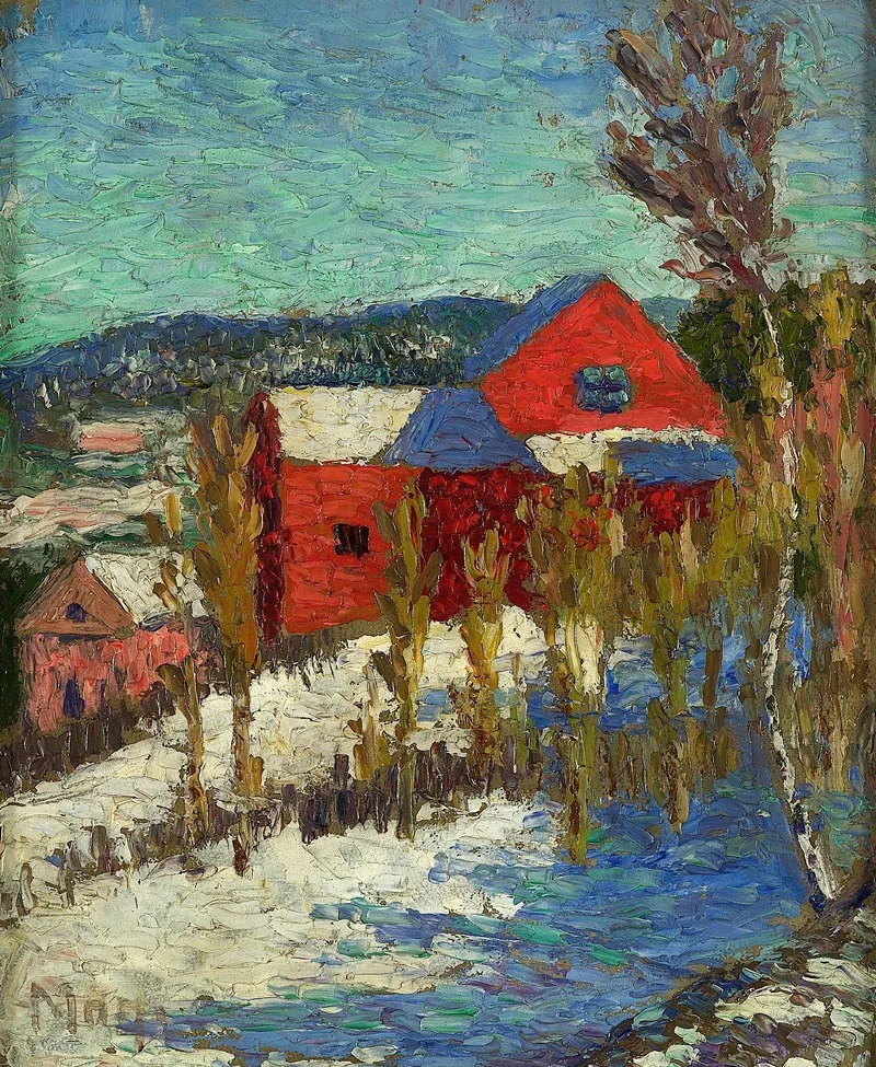 Maastik Majadega by Konrad Mägi - Canvas Print