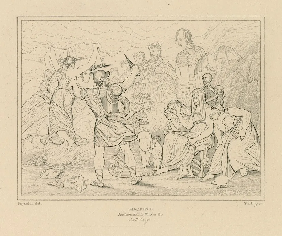 Macbeth Act Iv Scene 1 A Dark Cave by William Francis Starling - Canvas Print