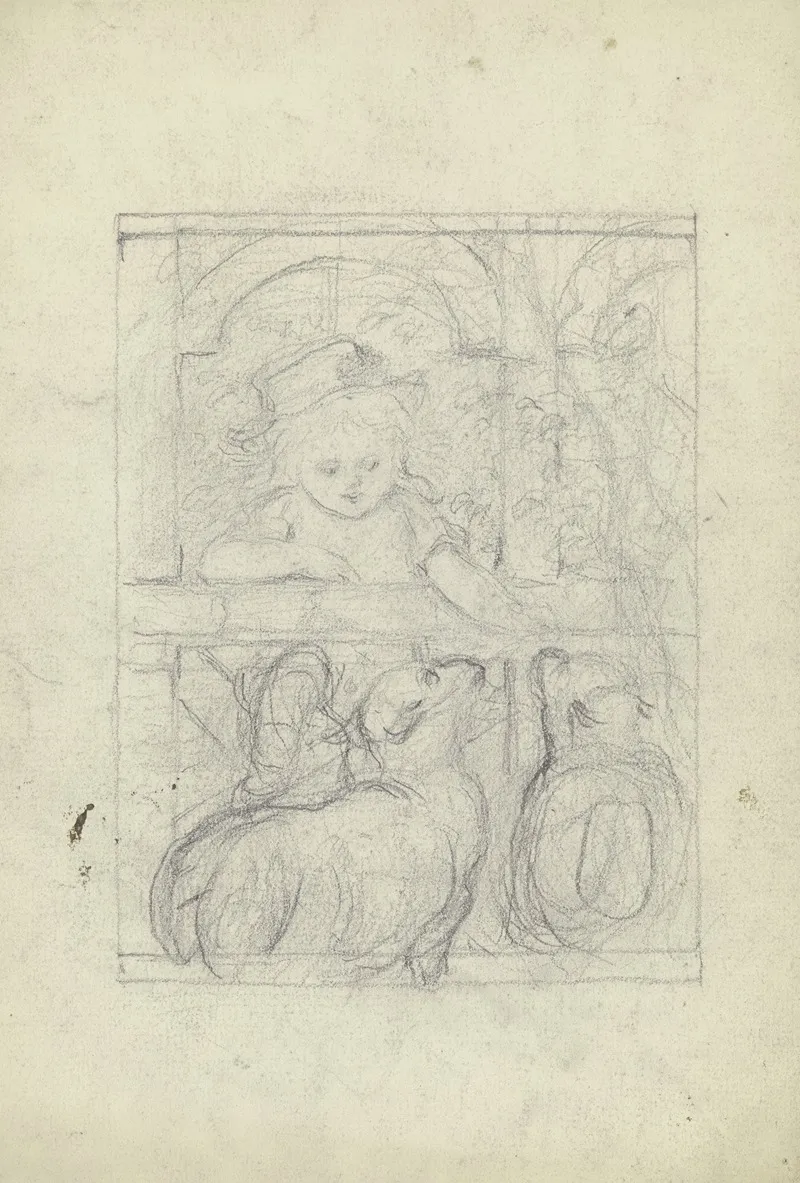 Madchen Hinter Einer Brustung Mit Schafen