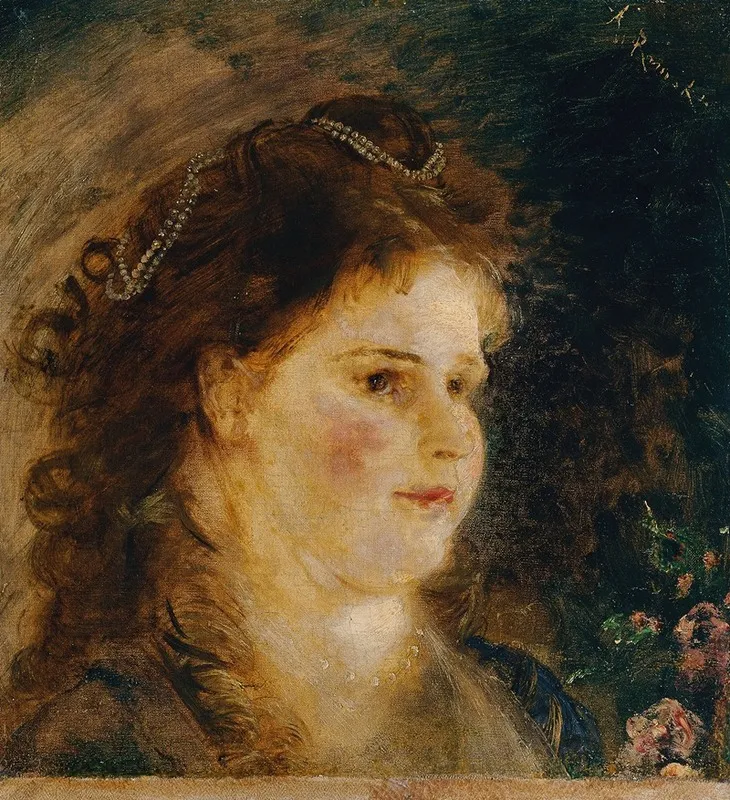 Madchen Mit Perlenkette Im Haar by Anton Romako - Canvas Print