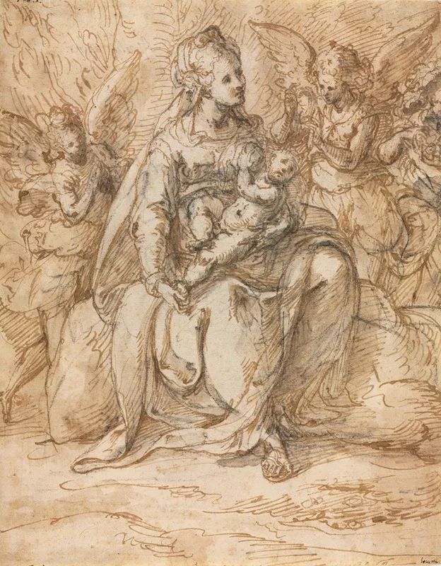 Madonna And Child With Angels 4 by Aurelio Luini - Canvas Print
