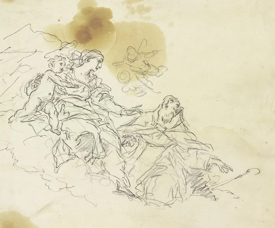Madonna Auf Wolken Von Einem Heiligen Verehrt