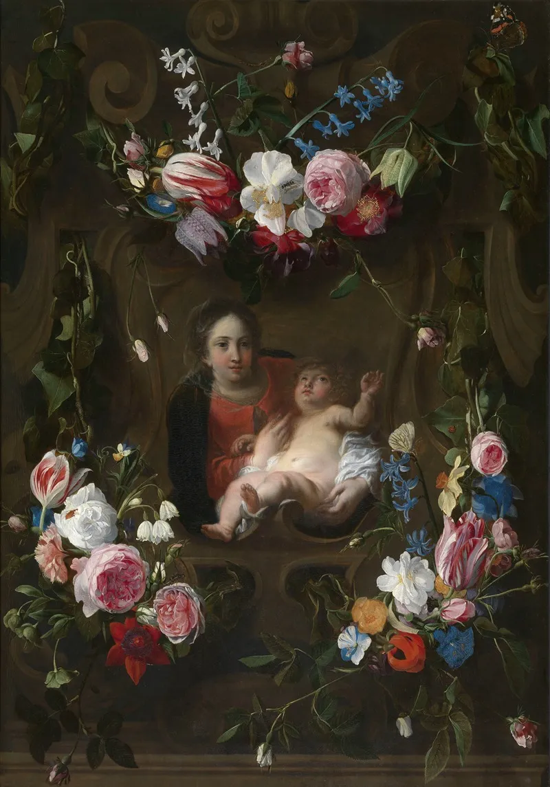 Madonna In A Floral Wreath
