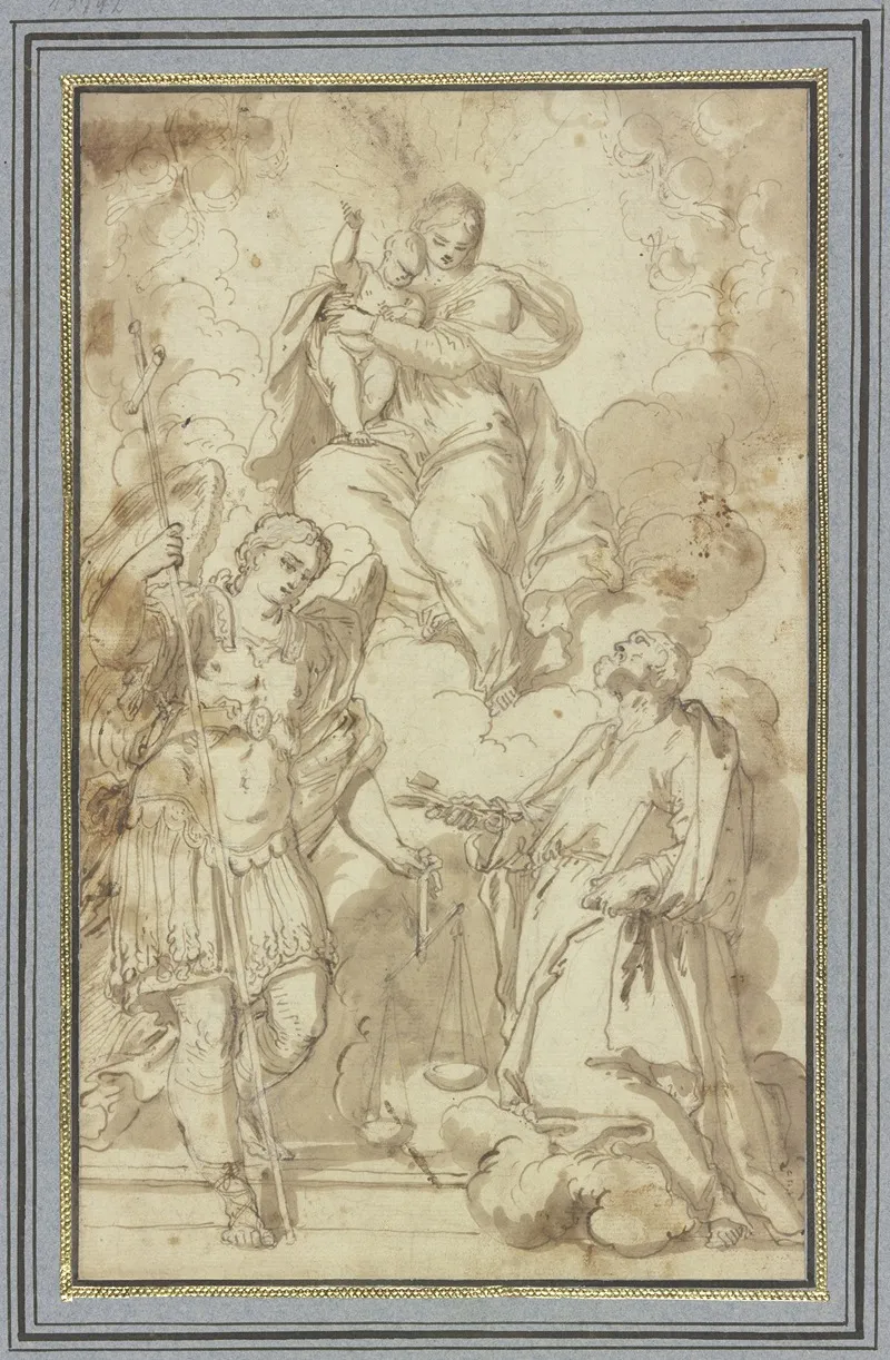 Madonna In Wolken Verehrt Vom Erzengel Michael Und Dem Heiligen Petrus