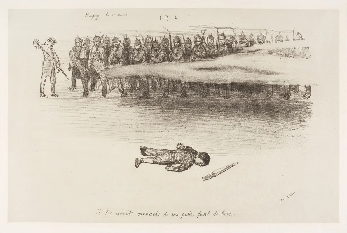 Magny Le 15 Aout 1914 Il Les Avait Menaces De Son Petit Fusil De Bois by Jean Veber - Canvas Print