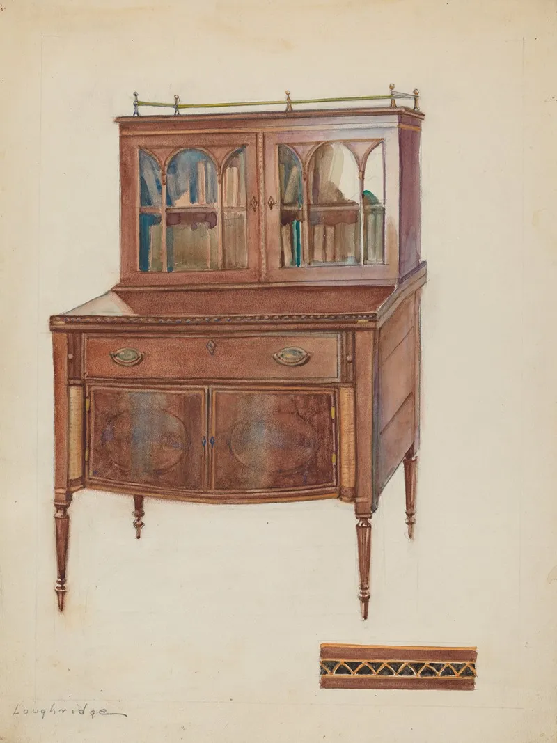 Mahogany Desk With Bookcase Top by George Loughridge - Canvas Print